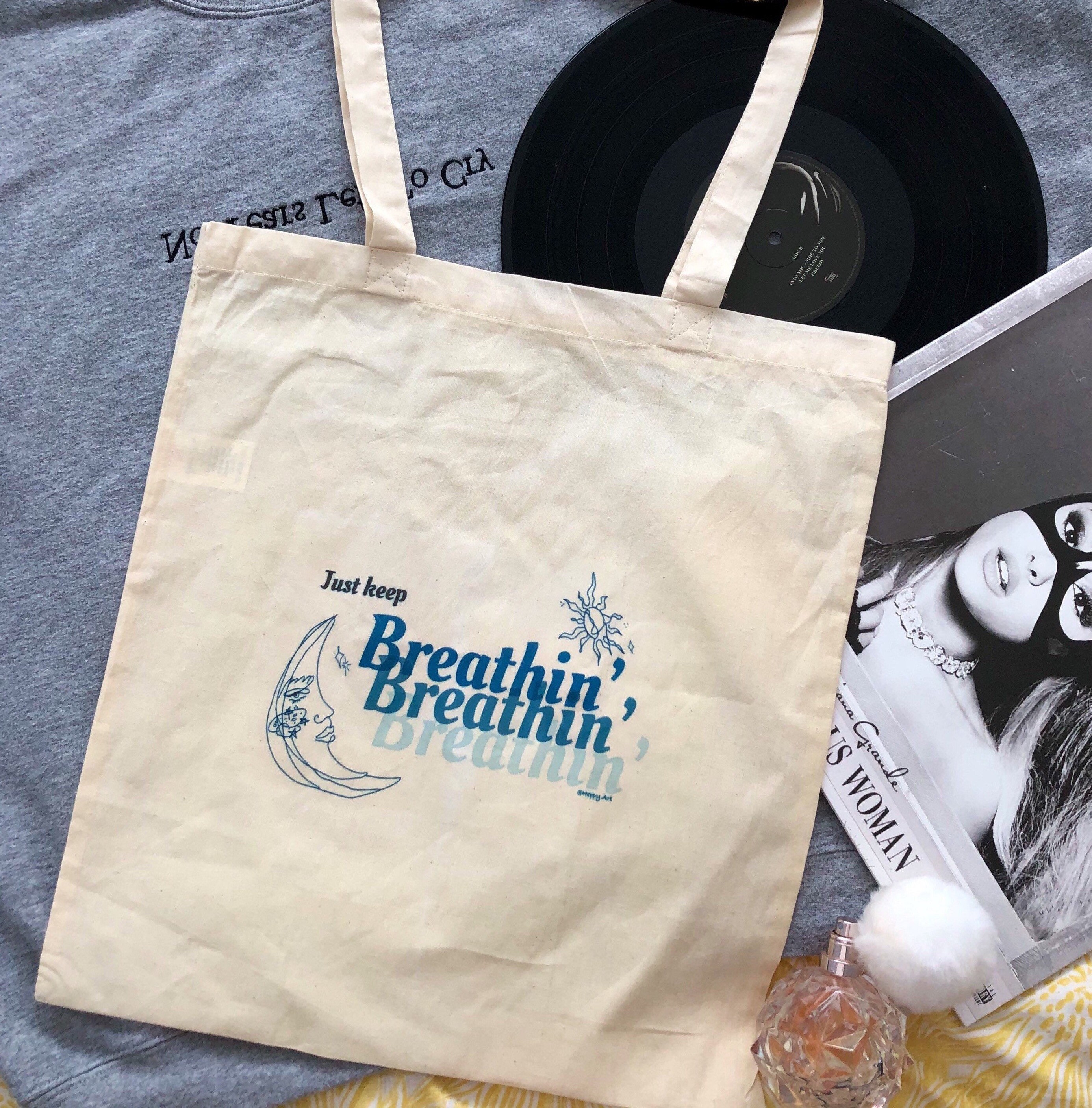 Ariana Grande Breathin Tote Bag Etsy - breathin ariana grande roblox id