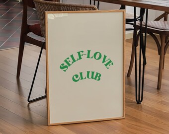 Impressão de clube de amor próprio, arte de parede de amor próprio, download digital, arte de parede retrô