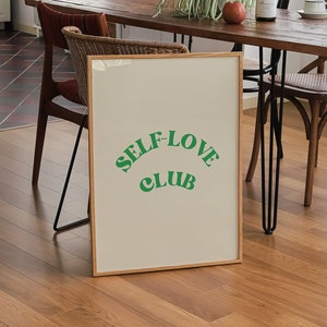 Self Love Club Print, Self Love Wall Art, Digital Download, Retro Wall Art