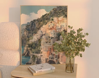 Italie Aquarelle Impression Côte Amalfitaine Téléchargement Numérique