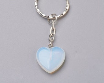 Opalite Heart Keychain, Crystal Keychain, Heart Crystal Keychains