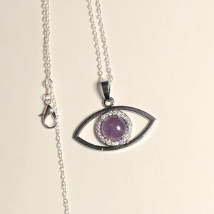 Amethist boze oog-ketting, echte amethist sieraden, kristalgenezing, beschermingssteen, reinigingssteen afbeelding 2