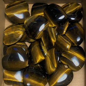 Tigers Eye Worry Stones, Heart Shaped Crystal, fidget stones, palm stones, rubbing stones, thumb stones