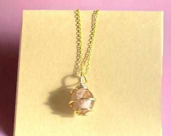 Cherry Blossom Agate Healing Crystal Necklace, Flower Agate, Wire Wrapped Cherry Blossom Agate Necklace, Healing Gemstone Necklaces