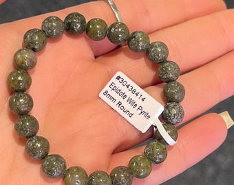 Epidoot met pyrietarmband, genezende kristallen, epidootarmband, pyrietarmband, helende edelstenen, hartchakra, solar plexus chakra