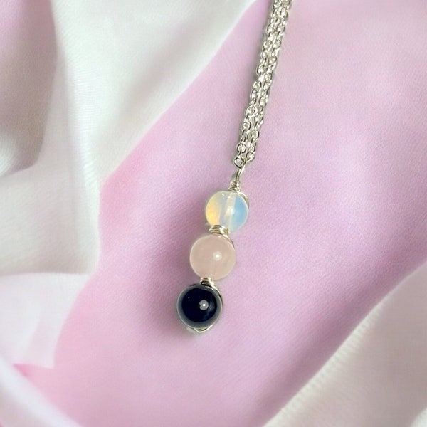 Rose Quartz Opalite Obsidian necklace, Healing crystal necklace, combination necklace, custom necklace, protect yourself necklace