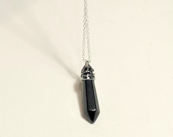 Black Obsidian Necklace, Protection Necklace, Protection Stone, Obsidian Necklace, Pointed Stone Necklace