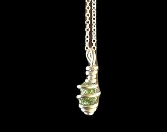 Moldavite Necklace, TINY Moldavite Necklace, Wire Wrapped Moldavite, Danity Crystal Necklace, Raw Moldavite, Genuine Moldavite, Protection