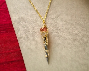 Black Kyanite Citrine and Carnelian Necklace, Protection, Abundance, Confidence, Energy Shield, Combination Crystal Necklace, Healing Gems