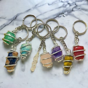 Healing Crystal Keychains, Assorted Gemstone Keychains, Pick your Crystal, Wire wrapped keychain crystals, colorful crystals