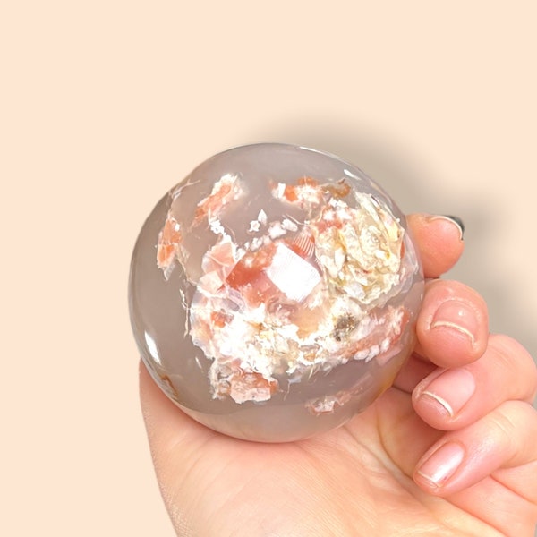 Esfera de ágata de flor de cerezo, Esfera de ágata de flor grande, Esferas de cristal grandes, Enormes cristales de flor de cerezo, Cristales curativos, Nutrición