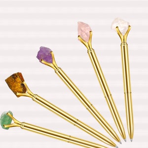Manifestatie Crystal Pen, Raw Crystal Pen, Cadeau voor Crystal Lover, Hippie boho, heksige vibes, journaling, poëzie, echte kristallen pennen