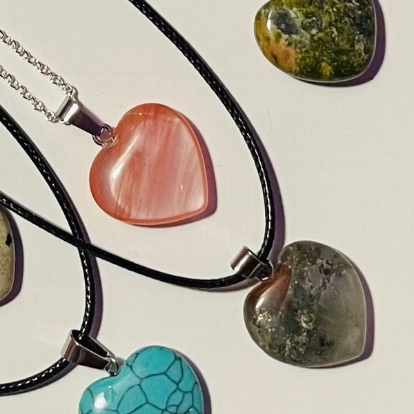 Crystal Heart Necklaces, Choose your Crystal Heart, Gemstone Hearts, Gemstone Heart Necklaces