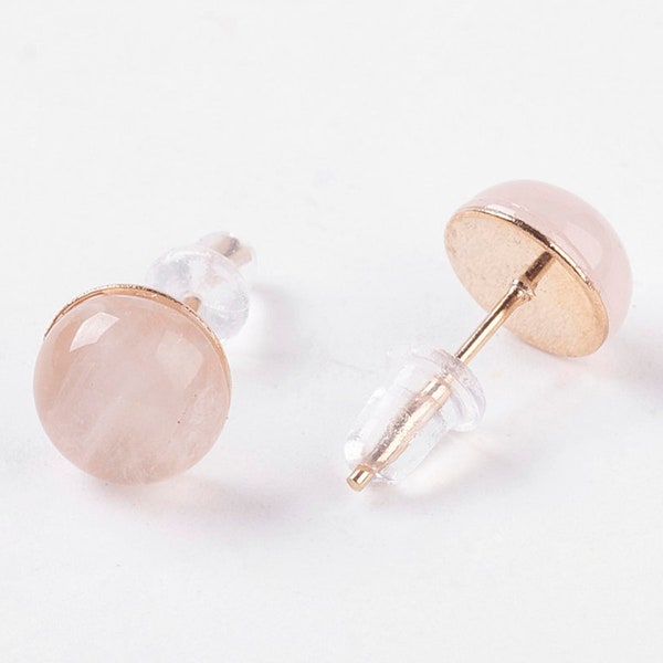 Rose Quartz Stud Earrings, Gold Stud Earrings