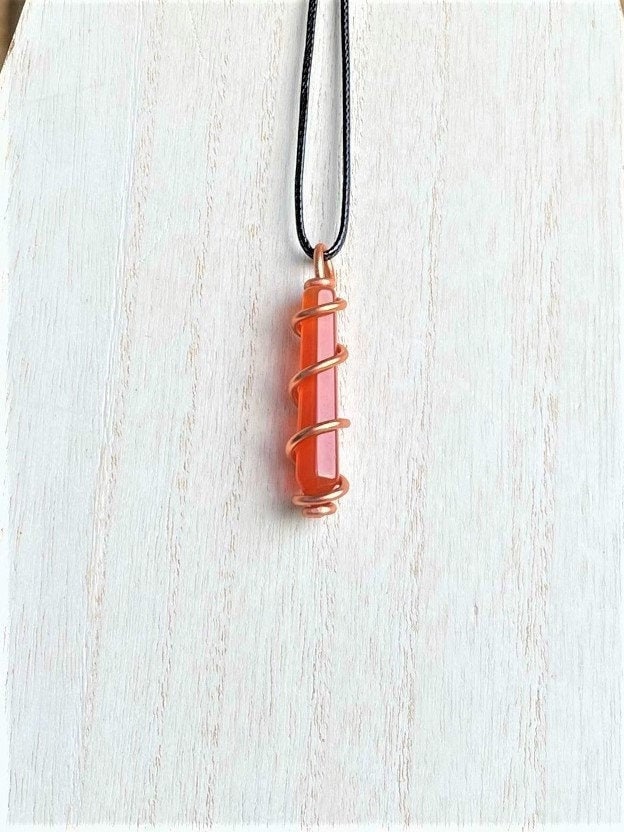 Wire Wrapped Carnelian Necklace, Crystal Point Necklace