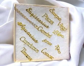 Gold Zodiac Sign Necklaces, Zodiac Names Necklace, Gold Zodiac Charm Jewelry, Zodiac Name, Aries, Leo, Virgo, Taurus, Pisces, Capricorn