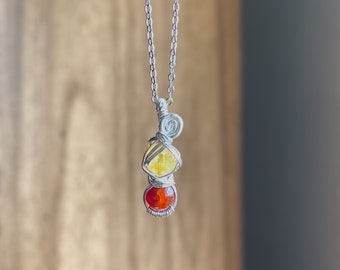 Citrine and Carnelian Necklace, Wire Wrapped Healing Gemstone Necklace, Genuine Citrine, Genuine Carnelian, Prosperity, Abundance, Courage