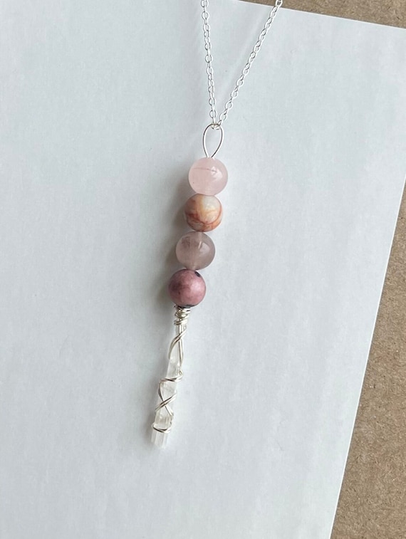 Heart Chakra Necklace, Self Acceptance, Self Growth, Love yourself, Be kind to yourself, Pink Crystals, Selenite, balance, Inner Peace,