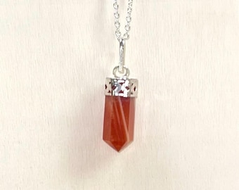 Carneoolketting, carneoolpuntketting, rode carneoolketting, helende kristallen ketting, vertrouwen, moed, eigenwaarde, motivatie