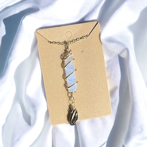 Selenite and Tourmaline Protection Necklace, Wire Wrapped Crystal Protection Necklace, Selenite Tourmaline Jewelry, Double Crystal Necklace