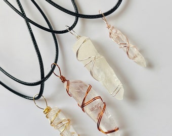Clear Quartz Necklace, Wire Wrapped Quartz Jewelry