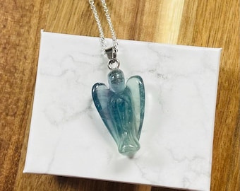 Fluorite Angel Necklace, Rainbow Fluorite, Healing Crystal Necklace, Mental Clarity, Intuition, Cleansing, Colorful Jewelry, Handmade,Chakra