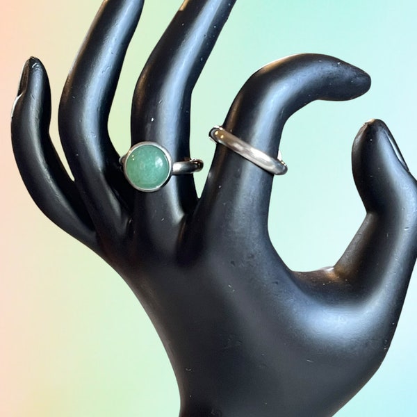 Green Aventurine Rings, Stainless Steel Adjustable Ring, Aventurine Ring