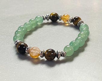 Abundance Bracelet, Wealth, Prosperity, Good Luck, New Opportunities, Courage, Attract Money, Citrine, Tigers Eye, Green aventurine