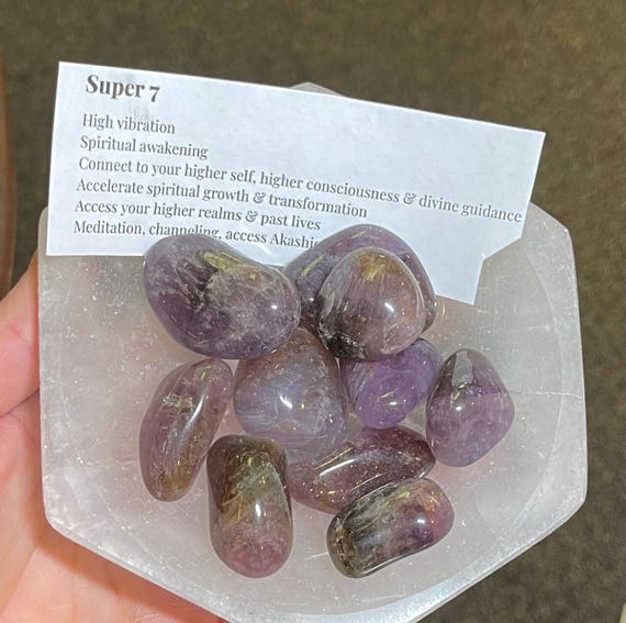 Super Seven Crystal, Tumbled Super 7, Amethyst, Clear Quartz