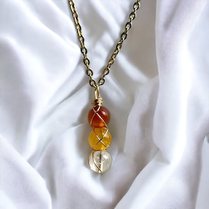 Vitality Necklace, Healing Crystal Necklace For Endurance, Energy, Strength, Carnelian Citrine and Quartz Wire Wrapped Necklace