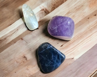 Fische Heilkristalle Set, Sternzeichen Kristall Sets, Trommeledelsteine und Notizkarten Set, Aquamarin, Amethyst, Sodalith, Edelstein Heilung Sets