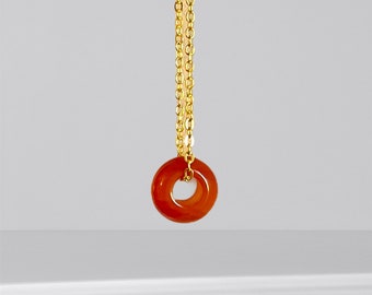 Carnelian Necklace, Donut Bead, Genuine Carnelian Crystal
