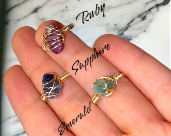 Birthstone Rings, Adjustable birthstone ring, Pick your crystal, wire wrapped adjustable gemstone ring, gold ring, silver ring, gemstones