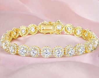 14k Gold Tennis Bracelet, Grade A CZ, Gold Tennis Bracelet, Large CZ Diamond Gold Bracelet, Statement Pieces