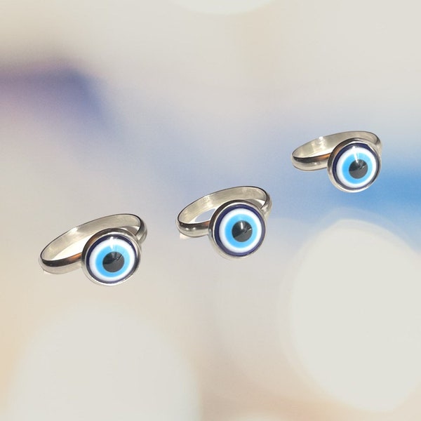 12 mm Evil Eye Ring, Protection Ring, Adjustable Ring, Evil Eye Protection