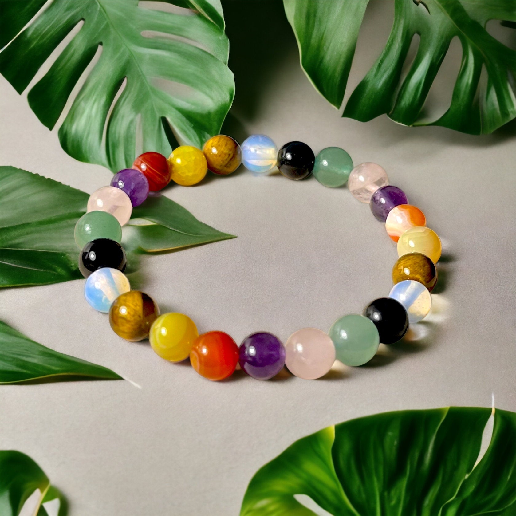 Bracciale In Pietre Naturali Di Cristallo | Guarigione E Anti-Ansia | Perline 8 Mm | Regalo Significativo