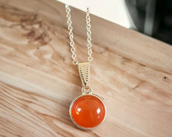 Carnelian Necklace, 12mm Carnelian, Minimalist Style Necklace, Carnelian for Courage, Carnelian Healing, Genuine Carnelian Necklace