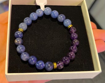 Anti-angstarmband, sodaliet, amethist, blauwe aventurijn, kalmerende armband, vrede, anti-angstarmband met kralen, kristallen armband, goud