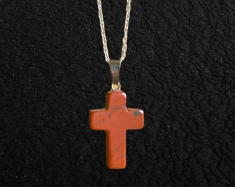 Cruz de jaspe rojo, collar de cruz de jaspe rojo, curación de jaspe rojo, cristales de jaspe genuinos
