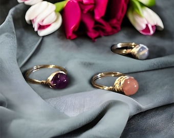 Healing Crystal Ring, Healing Gemstone Ring, Healing Crystal Jewelry, Amethyst, Rose Quartz, Quartz, Agate, Jasper, Obsidian, Howlite