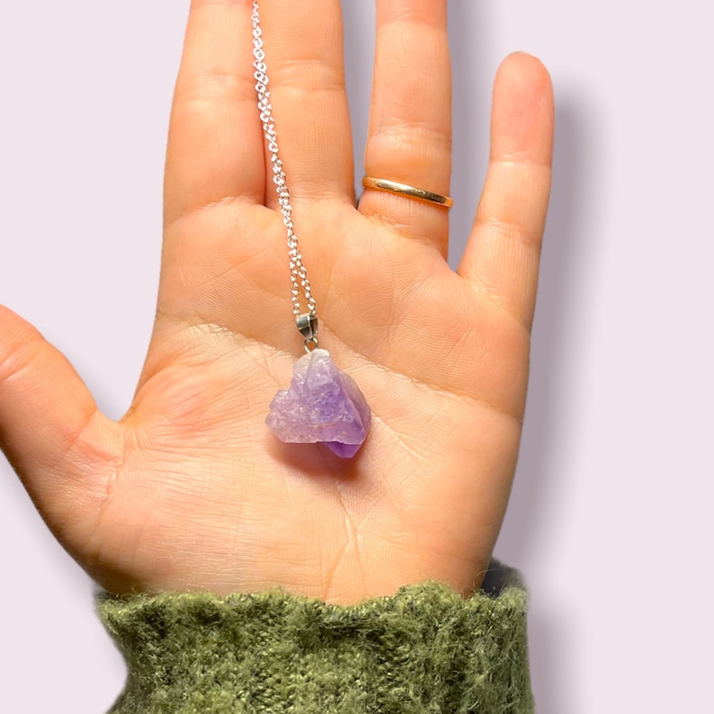 Raw Amethyst Necklace, Raw Gemstone Necklace, Healing Crystal Necklace, Healing Gemstones, Genuine Crystal Jewelry 