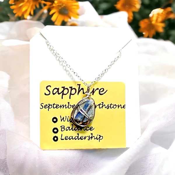 Sapphire Necklace with Note Card, Necklace with Gift Card, Personalized Jewelry, Handmade Gift, Raw Blue Sapphire, birthstone necklace