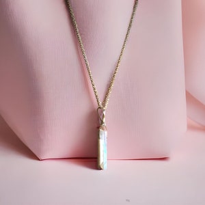 Collar de cuarzo de aura de ángel pequeño, collar de cristal curativo, piedras preciosas curativas, manifestación