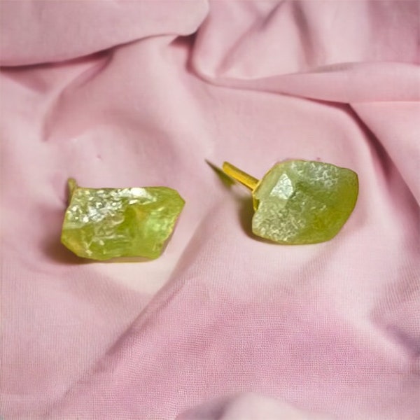 Raw Peridot Studs, Genuine Raw Peridot Healing Crystal Earrings, Gold Crystal Earrings, Silver Crystal Earrings, Prosperity Crystals