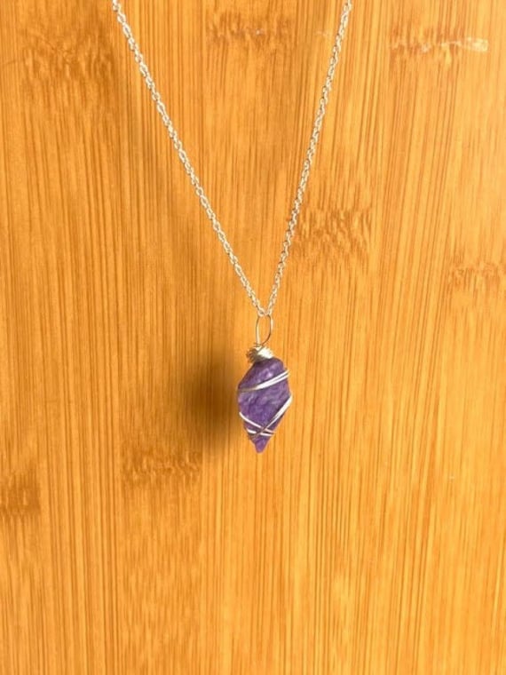 Charoite Necklace, Wire Wrapped Charoite, Healing Crystal Necklace, Purple Crystals, Genuine Charoite, Ethically Sourced Crystals,