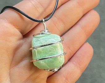 Caribische calcietketting, draadgewikkelde Caribische calciet, helende kristallen ketting, rust, vrede, stroom, zachte verzorgende energie