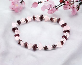 Rose Quartz & Garnet Crystal Bracelet, Love and Romance Bracelet