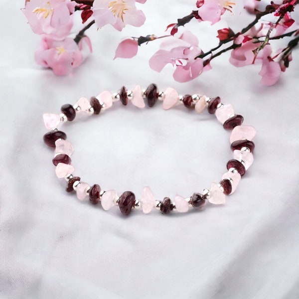 Rose Quartz & Garnet Crystal Bracelet, Love and Romance Bracelet