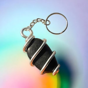 Black Obsidian Protection Keychain, Protection Crystal, Black Obsidian healing crystal keychains, wrapped crystal keychain healing gemstones