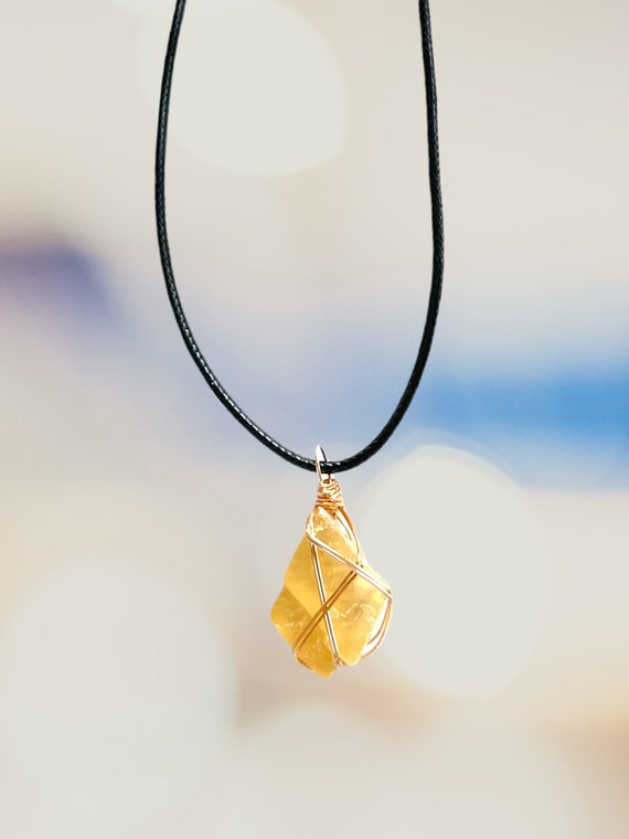 Honey Calcite Necklace, Wire-Wrapped Honey Calcite, Raw Calcite Healing Crystal Necklace, Wire Wrapped Crystal Jewelry, Beautiful Crystals